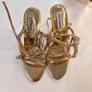 Steve Madden Lello Metallic Multi Strap Stiletto Sandals Gold Silver Rose Gold